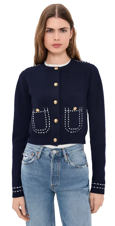 English Factory Stitch Detail Cardigan Navy In Blue