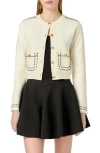 English Factory Stitch Detail Cardigan In Off White