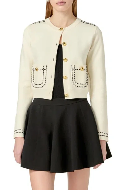 English Factory Stitch Detail Cardigan In Off White