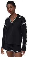 English Factory Stitch Detail Knit Collar Top Black/white In Multi