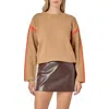 English Factory Stitch Detail Relaxed Fit Cotton Sweater In Brown