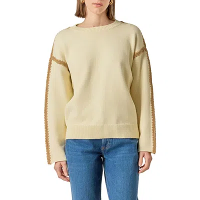 English Factory Stitch Detail Relaxed Fit Cotton Sweater In Metallic
