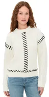 English Factory Stitch Detailed Chunky Crew Neck Sweater Cream/black In White