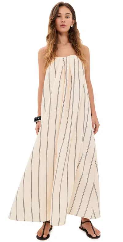 English Factory Strapless Pintuck Striped Maxi Dress Beige/black In Neutral