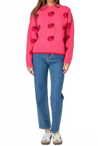 English Factory Strawberry Crewneck Sweater In Pink