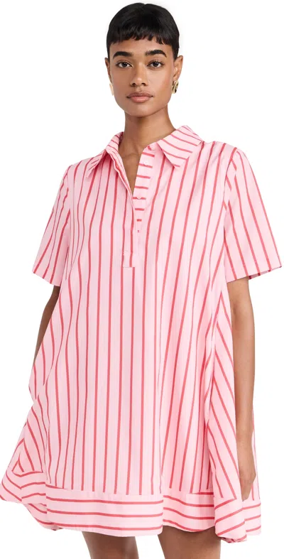 English Factory Stripe A-line Shirt Dress Pink/red