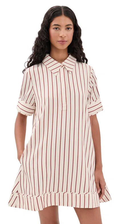 English Factory Stripe A-line Mini Shirt Dress Rust Stripe