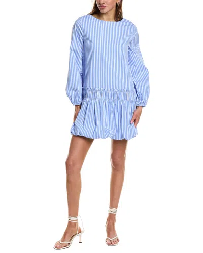 English Factory Stripe Long Sleeve Cotton Blend Minidress In Blue