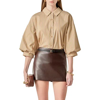 English Factory Stripe Balloon Sleeve Poplin Shirt In Neutral