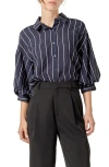 English Factory Stripe Balloon Sleeve Shirt In Blue