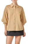 English Factory Stripe Balloon Sleeve Shirt In Brown