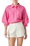 English Factory Stripe Balloon Sleeve Shirt In Fuchsia