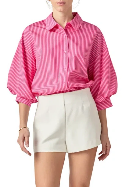 English Factory Stripe Balloon Sleeve Shirt In Fuchsia