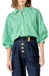 English Factory Stripe Balloon Sleeve Shirt In Green