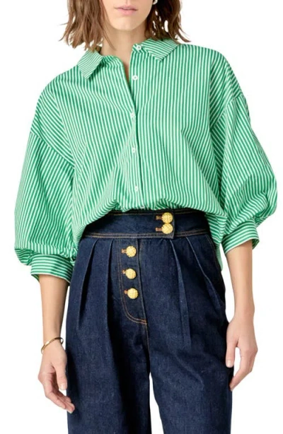English Factory Stripe Balloon Sleeve Shirt In Green