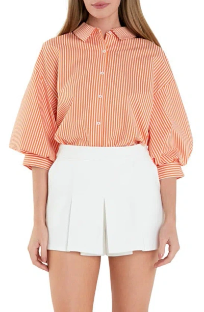 English Factory Stripe Balloon Sleeve Shirt In Orange