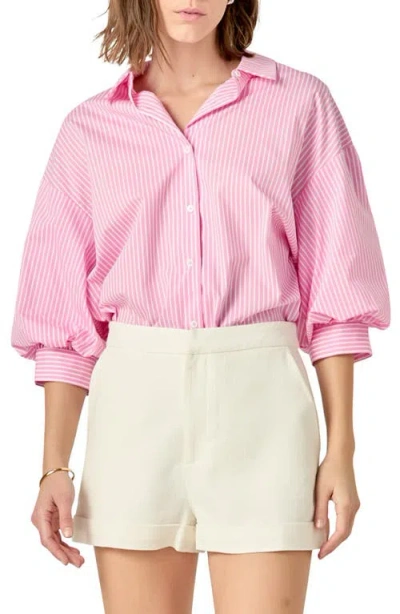 English Factory Stripe Balloon Sleeve Shirt In Pink