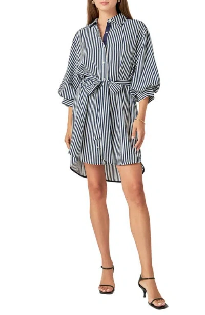 English Factory Stripe Belted Shirtdress In Black