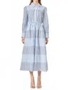 English Factory Stripe Block Tie Waist Long Sleeve Midi Dress In Multi