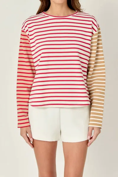 English Factory Stripe Block Sweatshirt In Pink In Multi