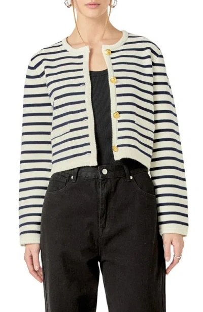 English Factory Stripe Cardigan In Neutral