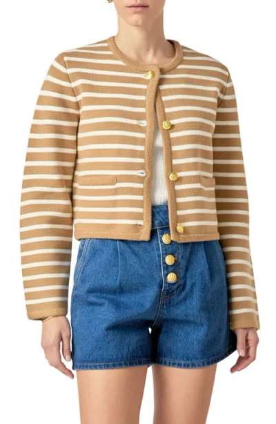 English Factory Stripe Cardigan In Tan/white