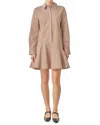 English Factory Stripe Collar Flared Skirt Dress In Beige In Brown