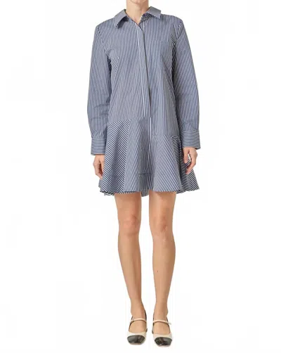 English Factory Stripe Collar Flared Skirt Dress In Navy In Blue