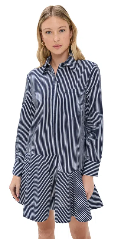 English Factory Stripe Collar Flared Skirt Dress Navy In Blue