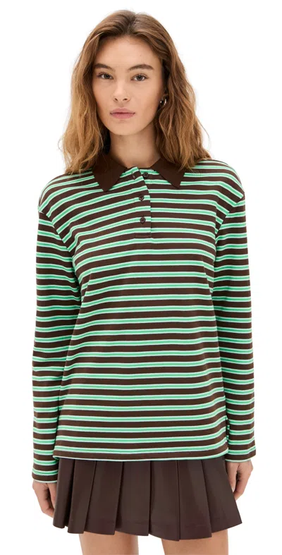 English Factory Stripe Collar Sweatshirt Brown/green In Multi