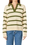 English Factory Stripe Collared Sweater In Neutral