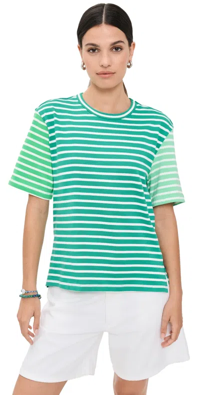 English Factory Stripe Color Block Short Sleeve Shirt Green