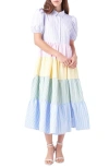English Factory Stripe Colorblock Shirtdress In White Multicolor