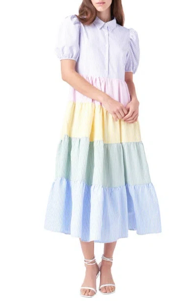 English Factory Stripe Colorblock Shirtdress In White Multicolor