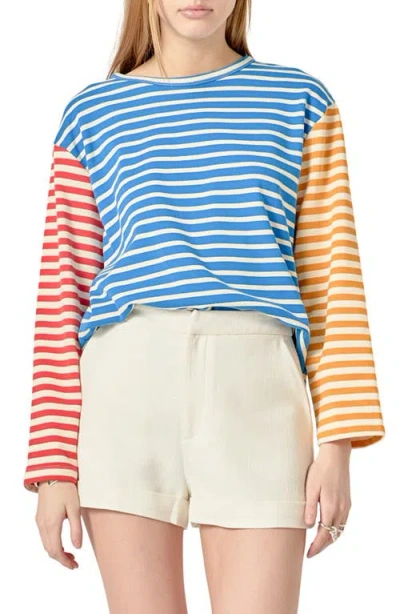 English Factory Stripe Colorblock Top In Blue