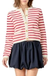 English Factory Stripe Cotton Cardigan In Off White/red