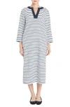 English Factory Stripe Cotton Jersey Shift Dress In White/navy