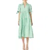 English Factory Stripe Cotton Midi Dress In Green