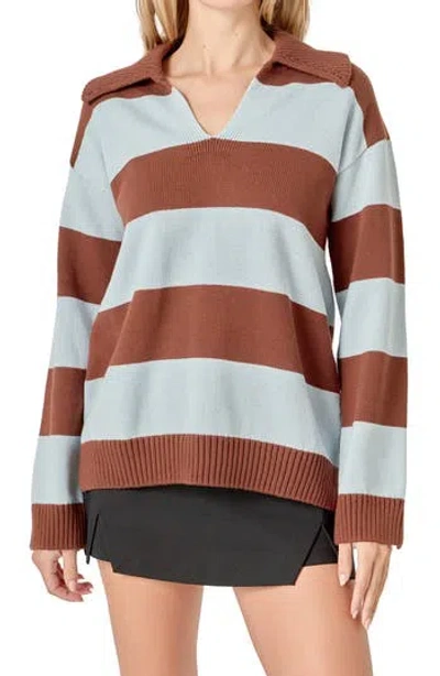English Factory Stripe Cotton Rugby Sweater In Brown