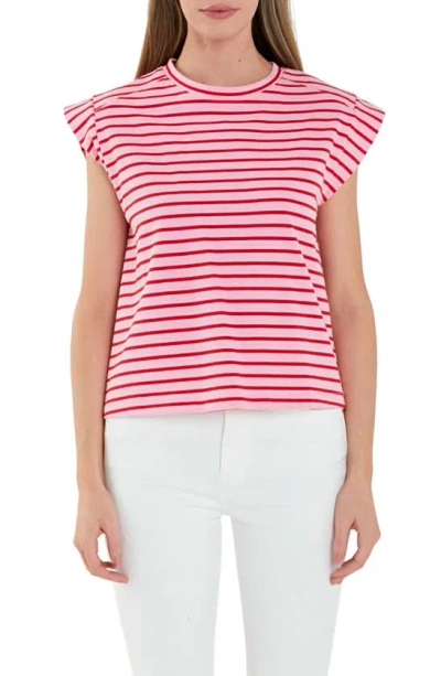 English Factory Stripe Cotton T-shirt In Pink/ Red
