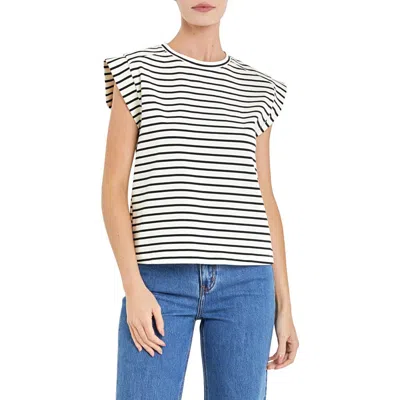 English Factory Stripe Cotton T-shirt In White/black
