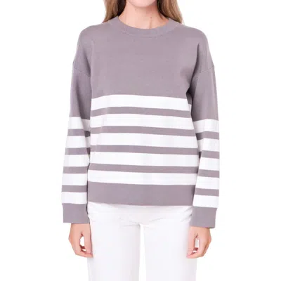English Factory Stripe Crewneck Sweater In Heather Grey/white