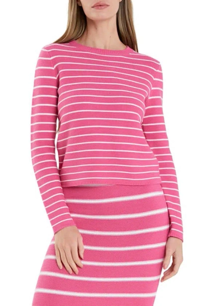 English Factory Stripe Crewneck Sweater In Pink/ White