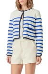 English Factory Stripe Crop Cardigan In Blue Multi