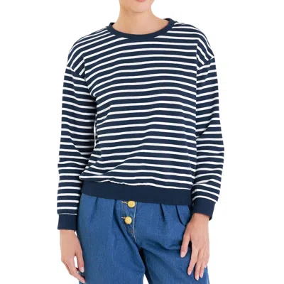 English Factory Stripe Drop Shoulder Sweatshirt In Navy/white