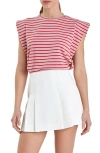 English Factory Stripe Extended Shoulder T-shirt In Pink/ Red