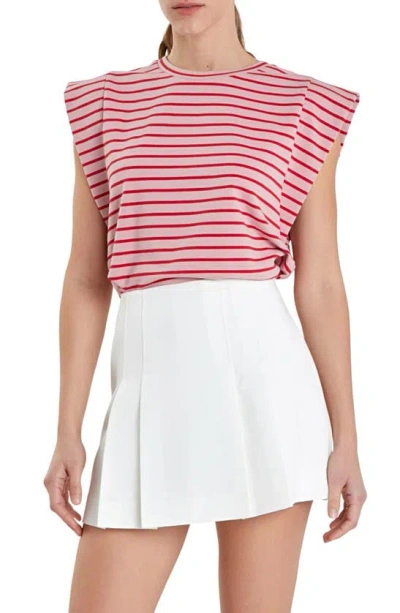 English Factory Stripe Extended Shoulder T-shirt In Pink