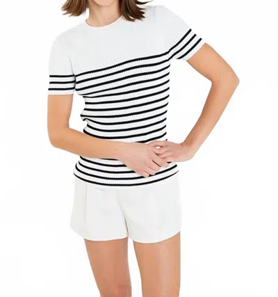 ENGLISH FACTORY STRIPE FITTED KNIT TOP IN WHITE/BLACK