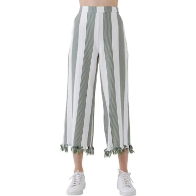 English Factory Stripe Fringe Hem Wide Leg Crop Pants In Green