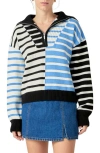 English Factory Stripe Half Zip Pullover In Powder Blue/black